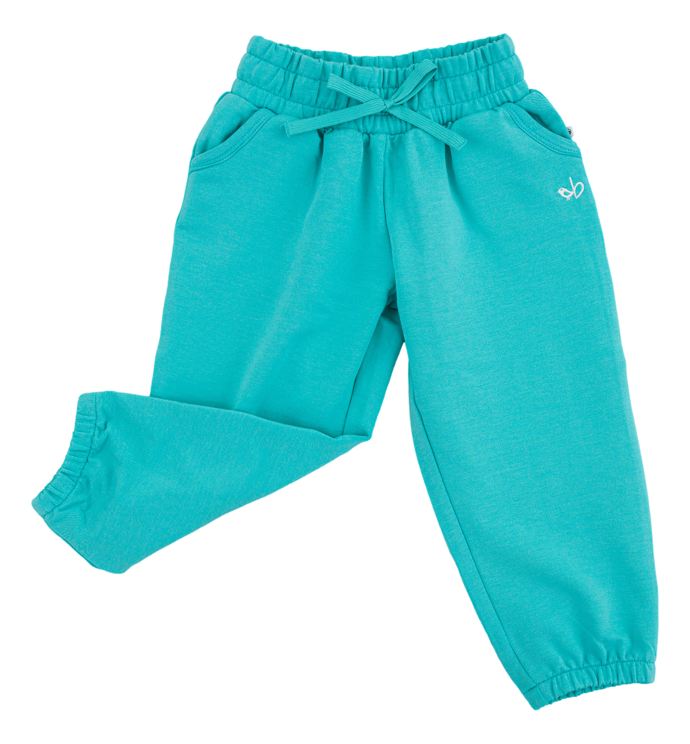 Turquoise sweatpants on a white background
